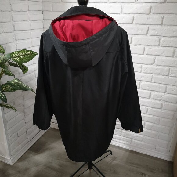 London Fog Ladies Size Large Red & Black Removable Hood Lined Coat - Picture 2 of 13